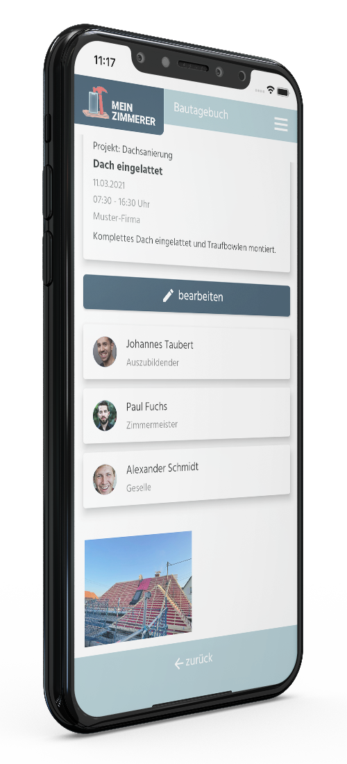 Zimmerer- & Holzbau-App, Bautagebuch-Funktion